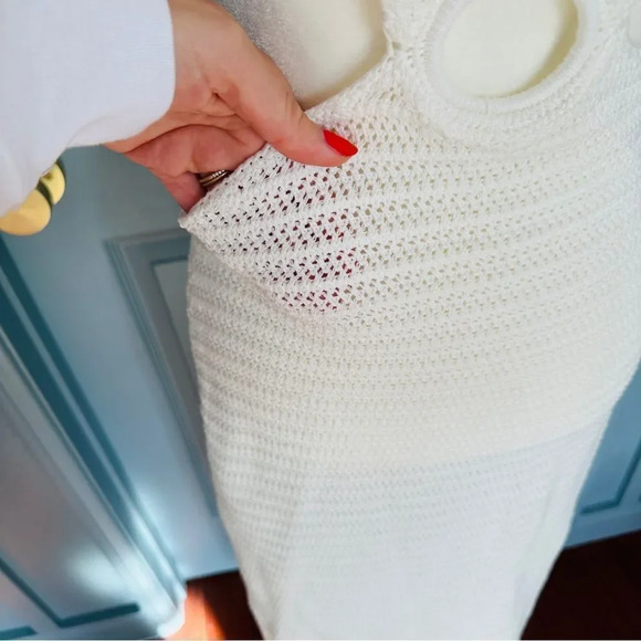 New Devon Windsor Sonya Crochet Cream Cutout Midi Dress - Picture 9 of 15